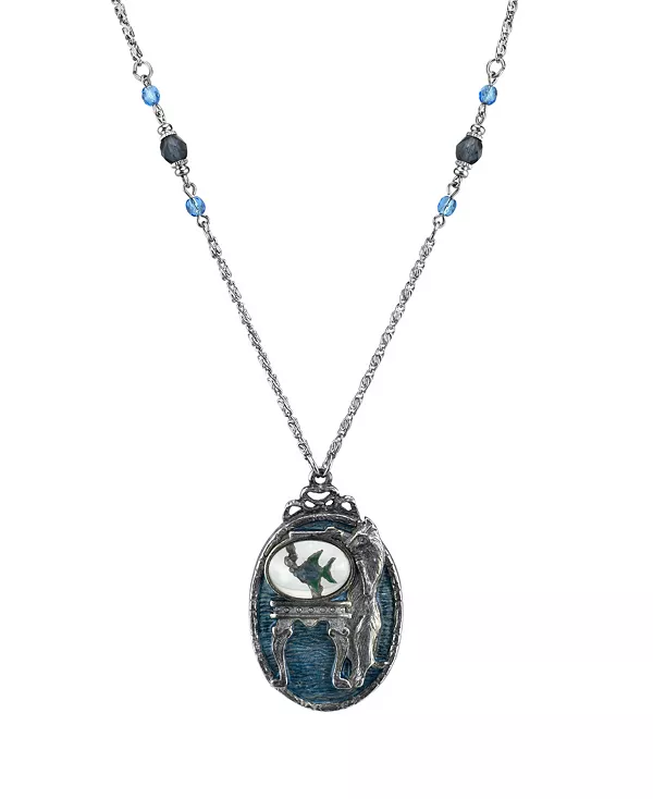 Ожерелье из оловянного кота с синей эмалевой ажурной рыбкой, 30 дюймов 2028, blue