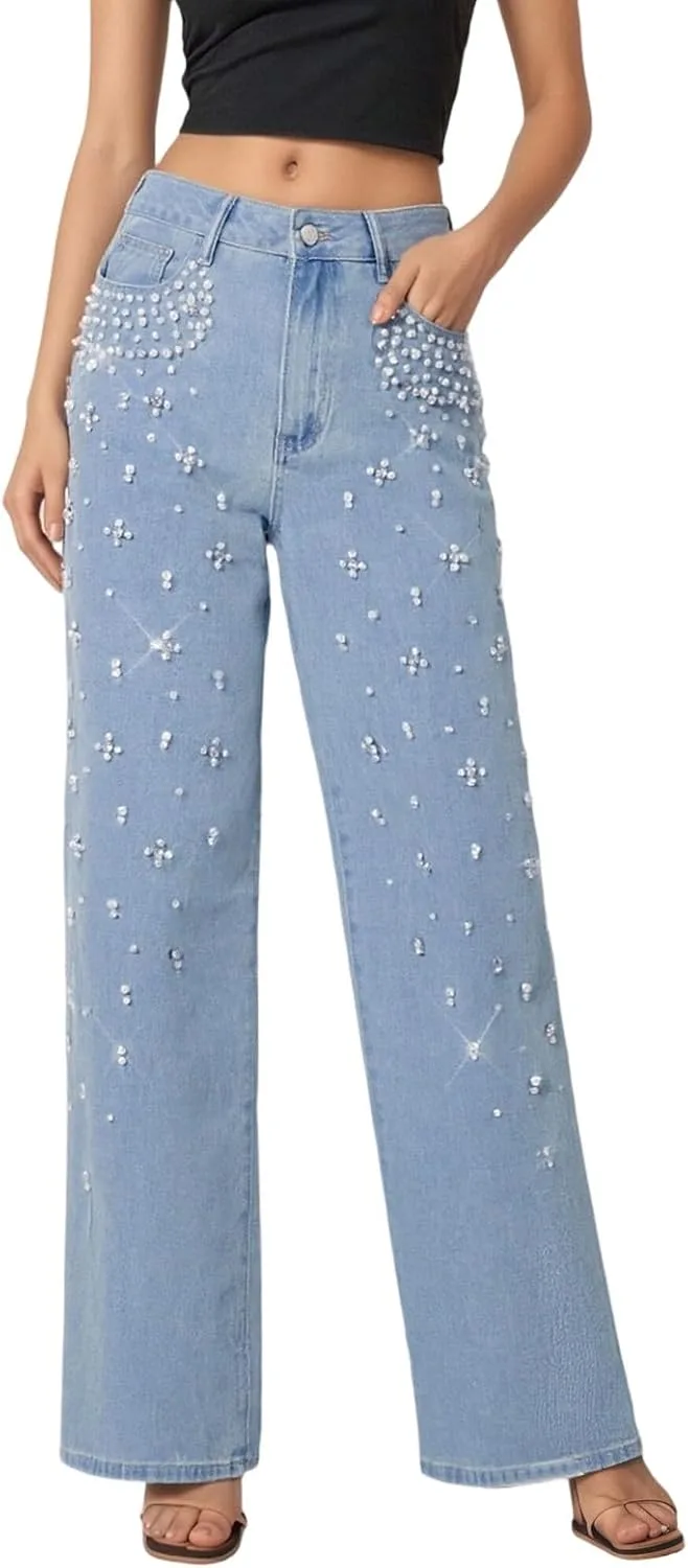 Багги джинсы для женщин с камнями, high waist, wide leg YOUYING
Багги джинсы для женщин с камнями, high waist, wide leg YOUYING