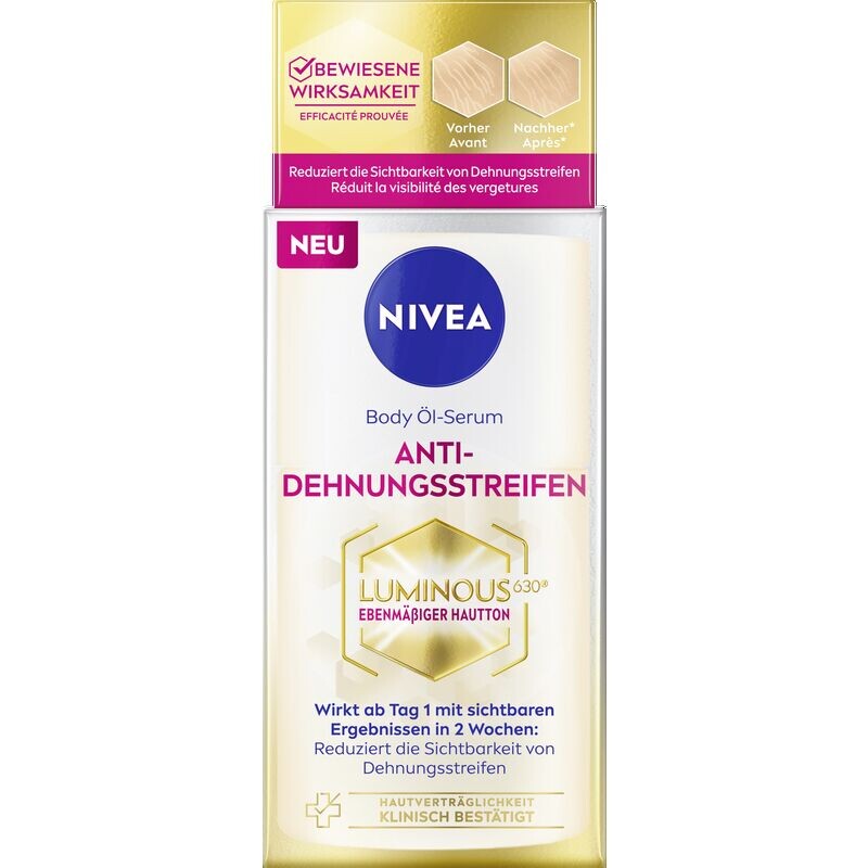 Масло-сыворотка для тела Luminous630° против растяжек NIVEA, 100 ml
Масло-сыворотка для тела Luminous630° против растяжек NIVEA, 100 ml