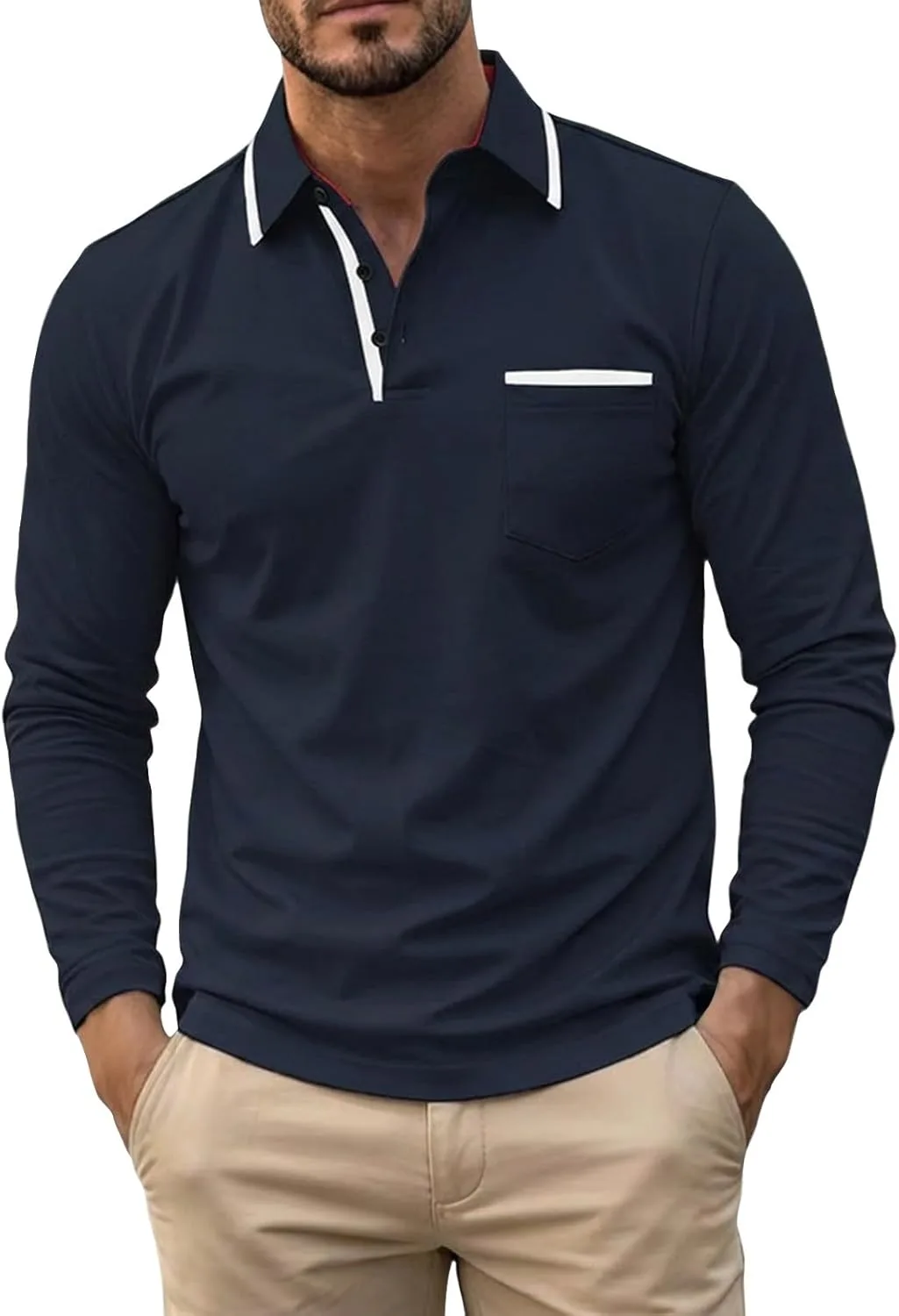 Мужская классическая поло с длинными рукавами и лацканом lopmou
Мужская классическая поло с длинными рукавами и лацканом lopmou