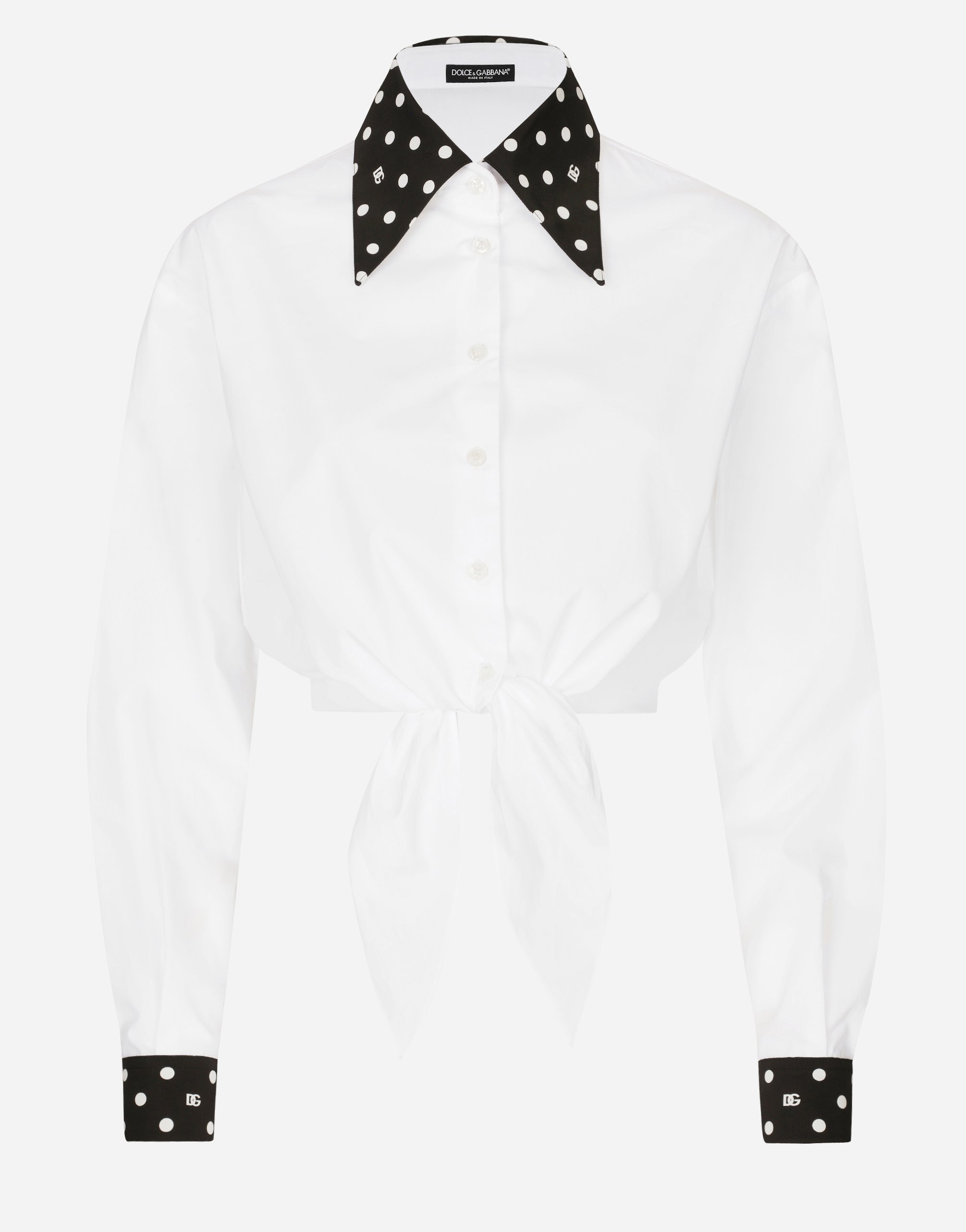 Укороченная хлопковая рубашка из поплина с узлом и в горошек Dolce & Gabbana, белый
Укороченная хлопковая рубашка из поплина с узлом и в горошек Dolce & Gabbana, белый