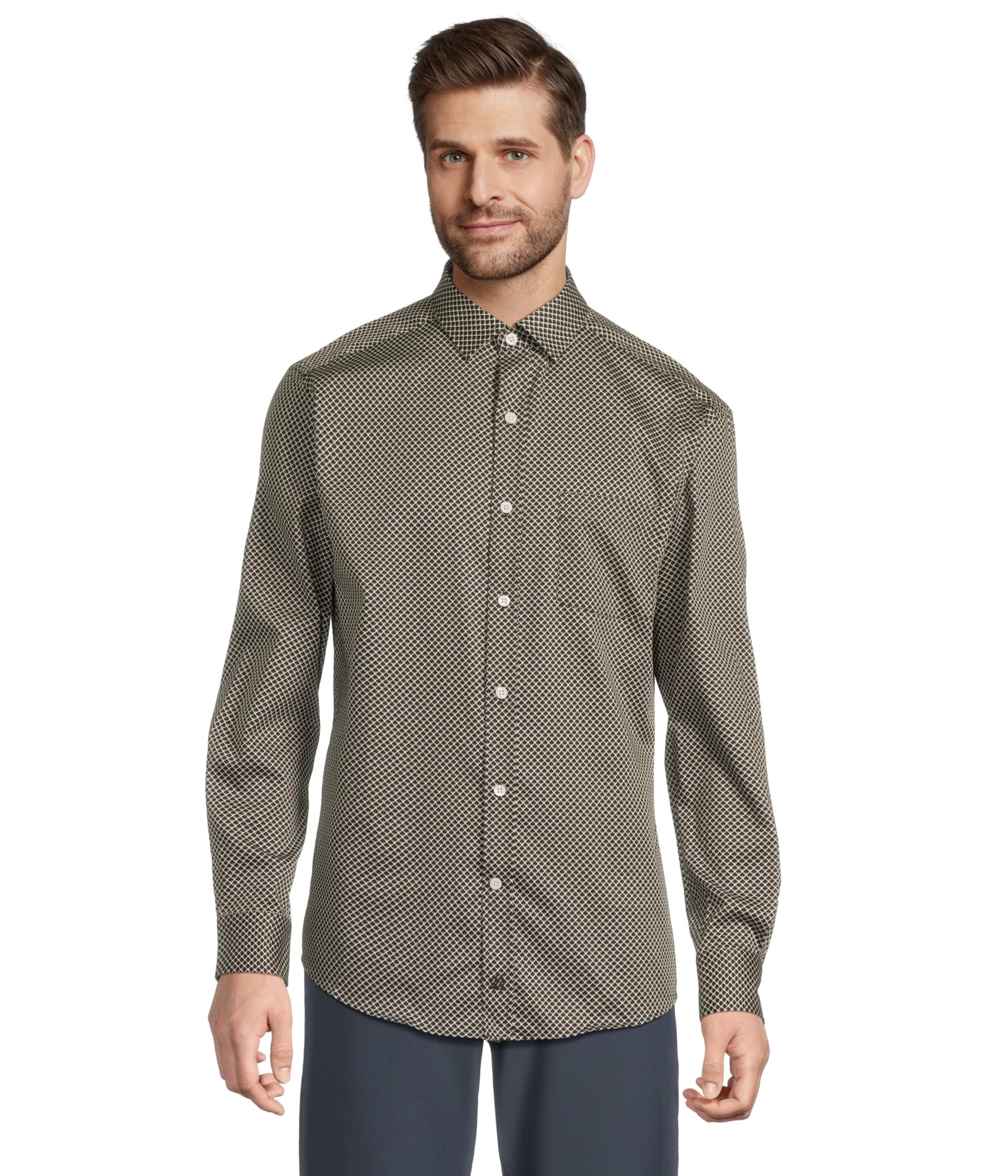 Рубашка Johnston & Murphy Printed Cotton Shirt, цвет Black Diamond Grid 
Рубашка Johnston & Murphy Printed Cotton Shirt, цвет Black Diamond Grid