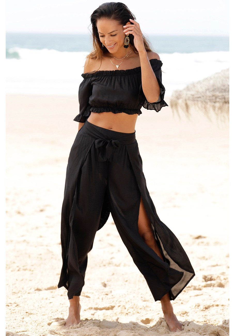 Женские широкие брюки с высоким разрезом LASCANA, черный
Женские широкие брюки с высоким разрезом LASCANA, черный