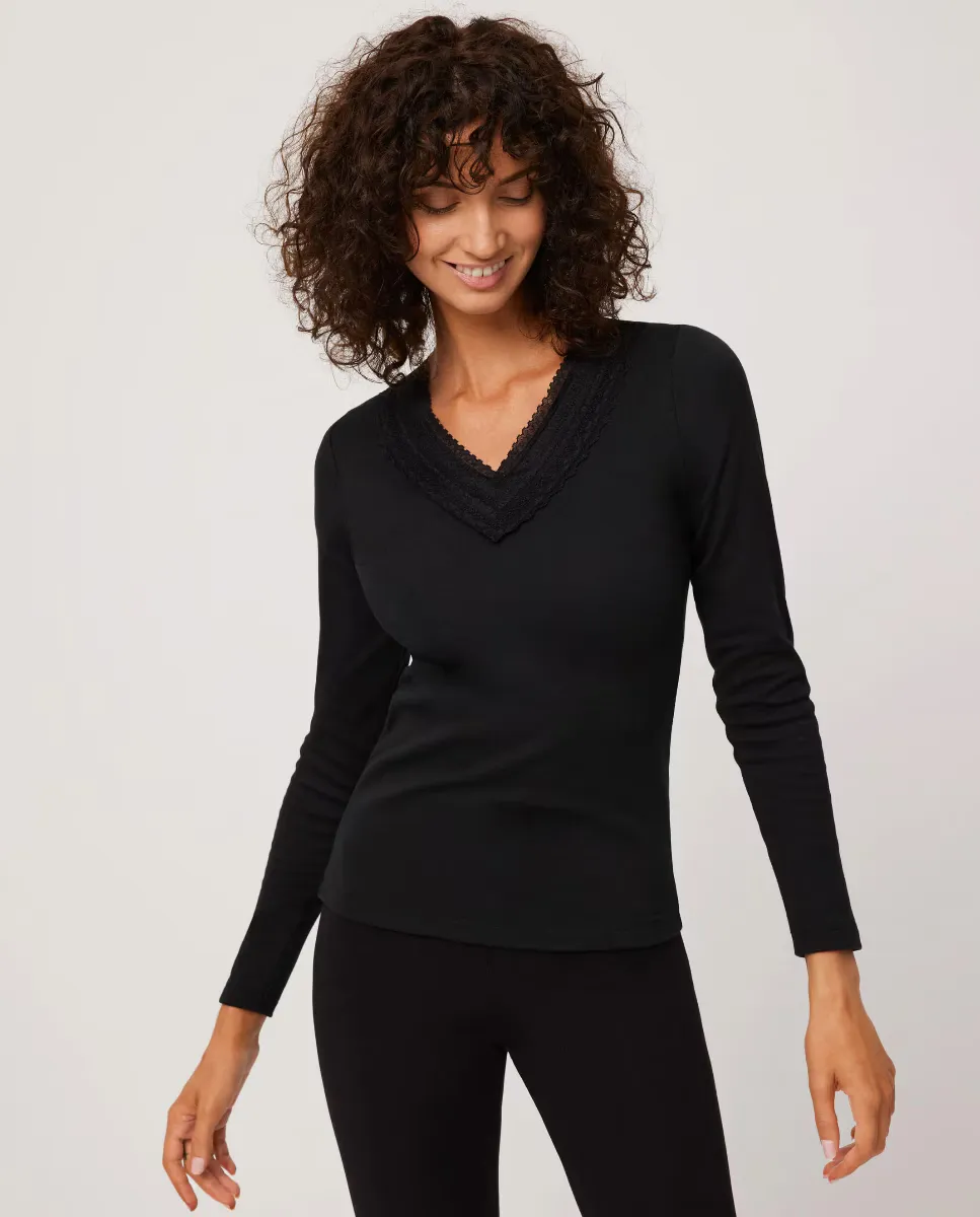 Женская термофутболка с длинными рукавами и V-образным вырезом Ysabel Mora, чёрный 
Женская термофутболка с длинными рукавами и V-образным вырезом Ysabel Mora, чёрный