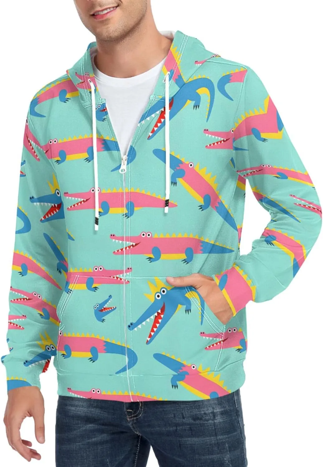 Мужская худи с молнией Colorful Crocodile с карманом CUPADA
Мужская худи с молнией Colorful Crocodile с карманом CUPADA