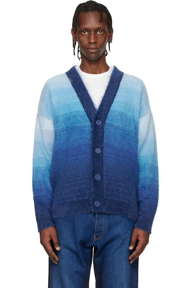 Off-White Вязаный кардиган из мохера темно-синего цвета с градиентным переходом цвета «стрелка»
Off-White Вязаный кардиган из мохера темно-синего цвета с градиентным переходом цвета «стрелка»