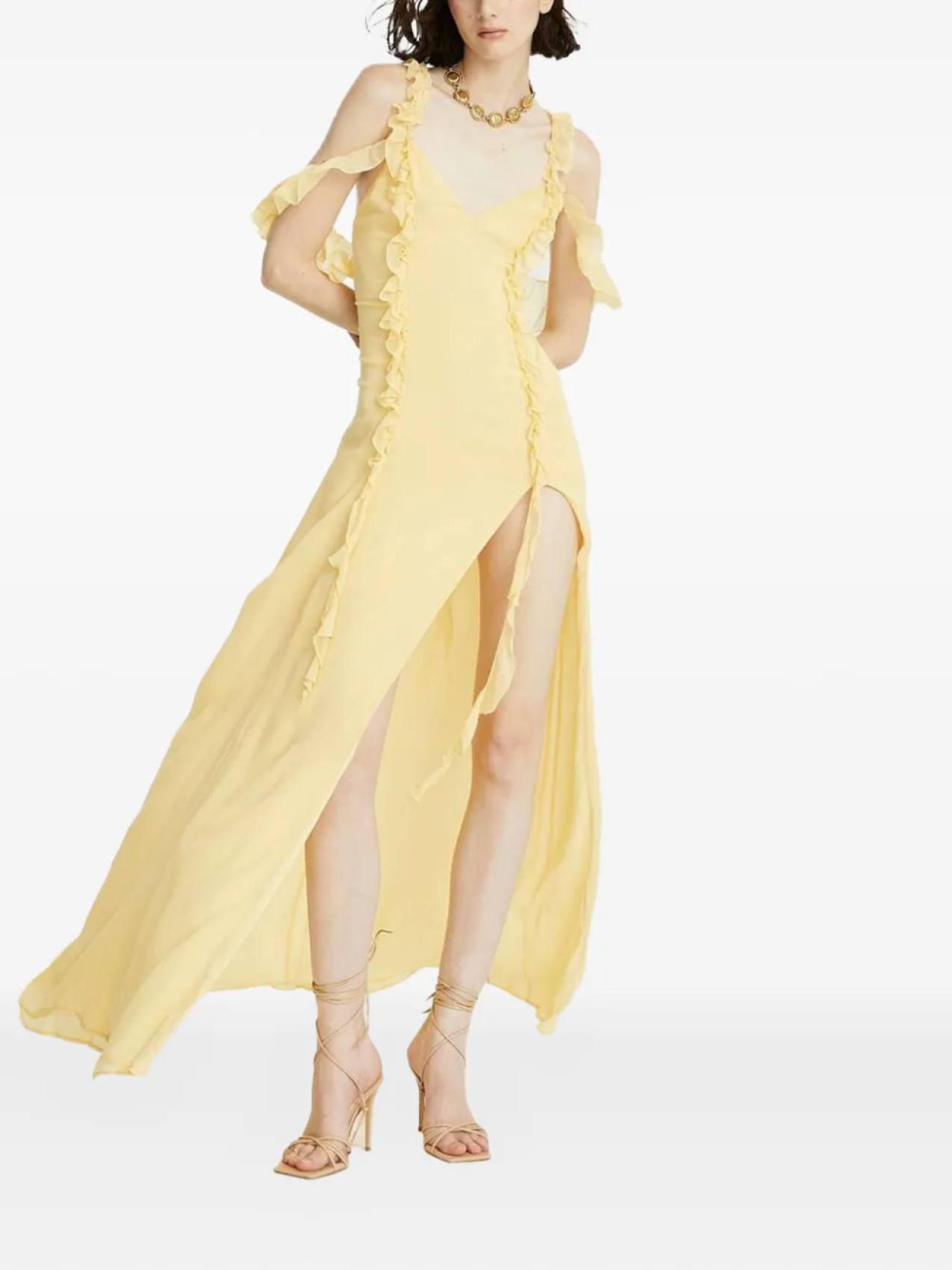 Платье макси Celeste с оборками и v-образным вырезом, желтый 
Платье макси Celeste с оборками и v-образным вырезом, желтый