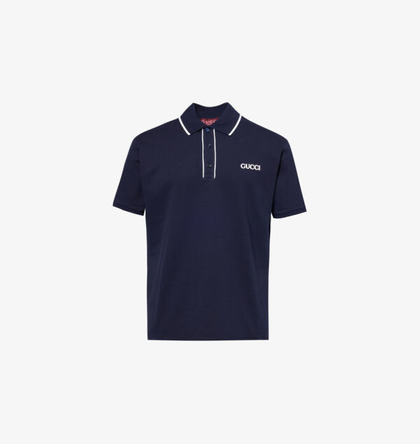 Хлопковая рубашка-поло с вышитым логотипом Gucci, синий
Хлопковая рубашка-поло с вышитым логотипом Gucci, синий