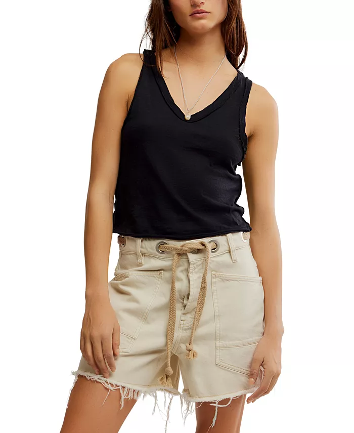 Женский удобный майка-топ с V-образным вырезом Free People, черный 
Женский удобный майка-топ с V-образным вырезом Free People, черный
