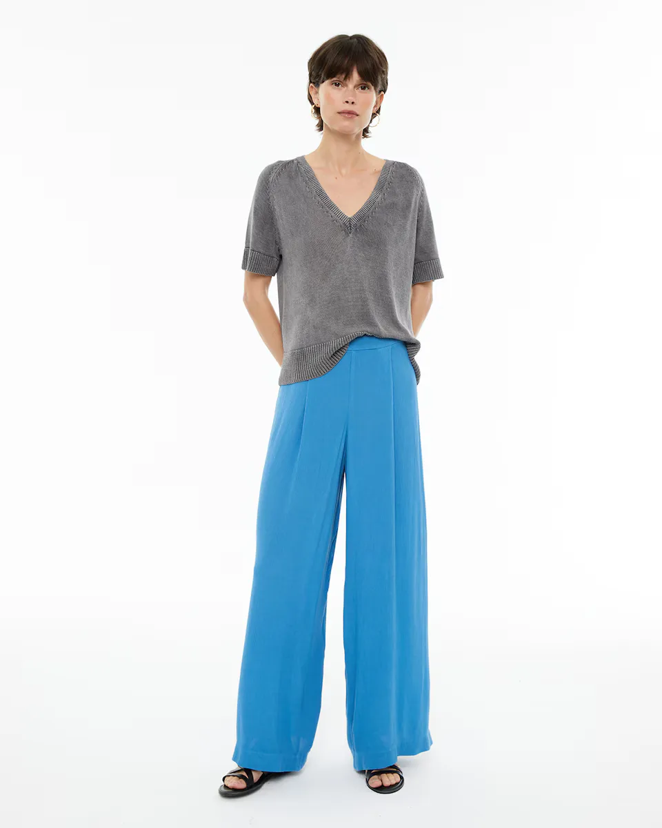 Брюки женские однотонные широкие с эластичным поясом System Action, синий
Брюки женские однотонные широкие с эластичным поясом System Action, синий