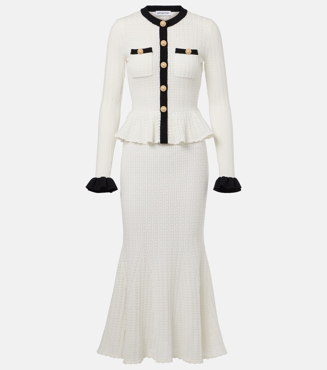 Платье миди с плетеным узором и пеплумом Self-Portrait, белый
Платье миди с плетеным узором и пеплумом Self-Portrait, белый