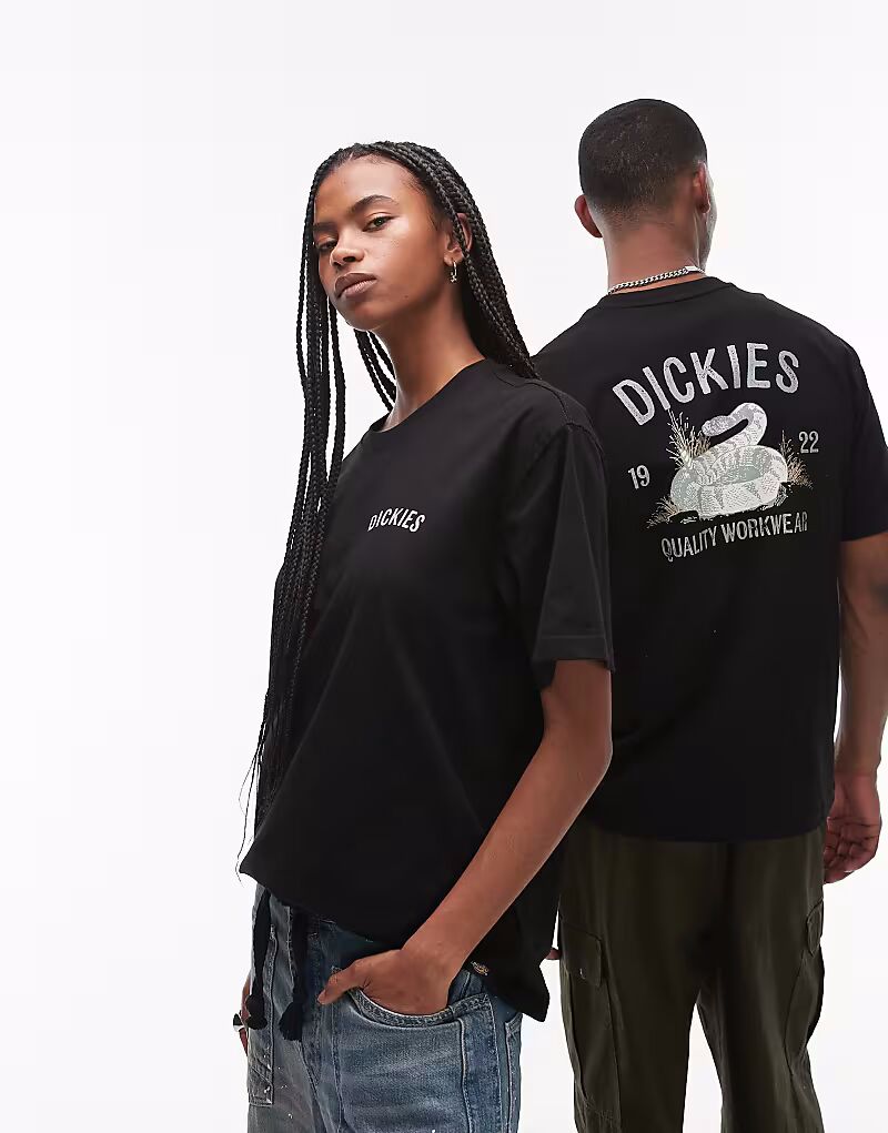 Футболка Dickies с графическим принтом на спине в виде змеи черного цвета
Футболка Dickies с графическим принтом на спине в виде змеи черного цвета
