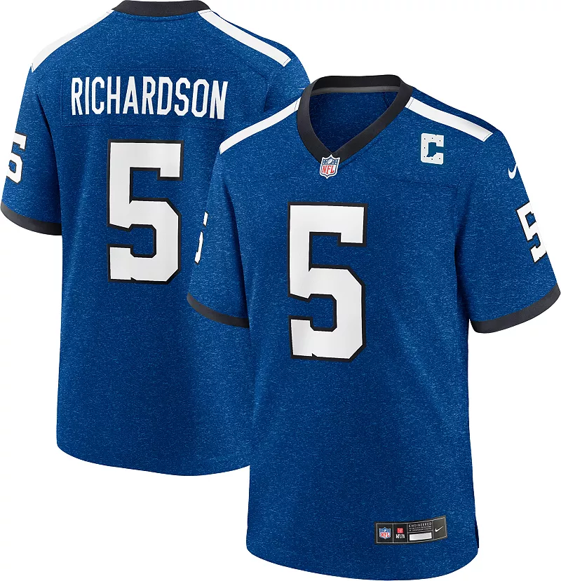 Мужская футболка Nike Indianapolis Colts Anthony Richardson #5 Alternate Royal Game
Мужская футболка Nike Indianapolis Colts Anthony Richardson #5 Alternate Royal Game