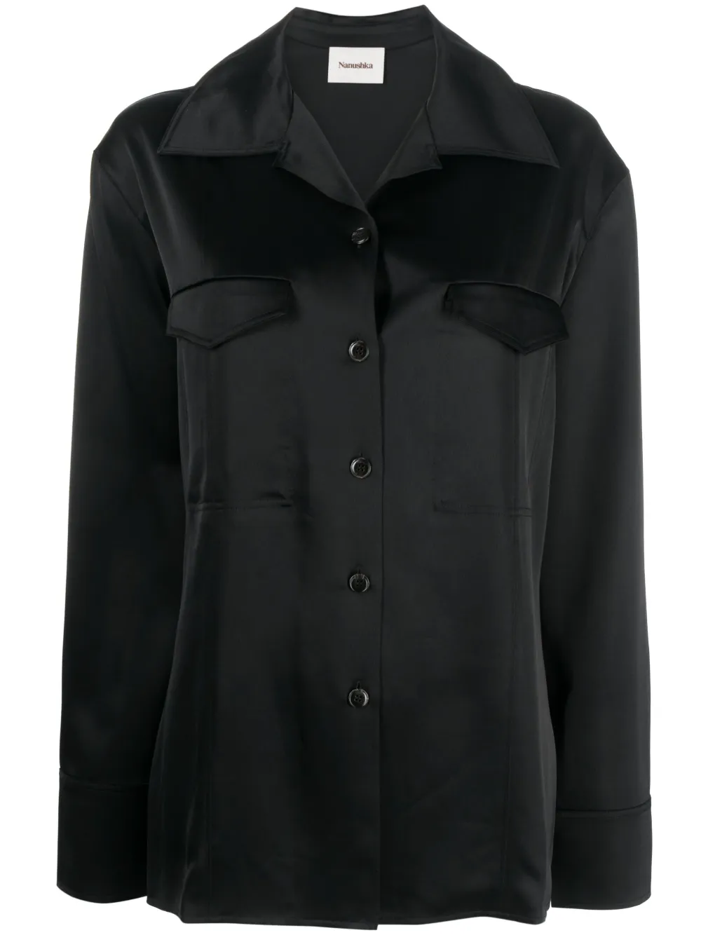 Атласная рубашка Justina с длинными рукавами Nanushka, черный 
Атласная рубашка Justina с длинными рукавами Nanushka, черный