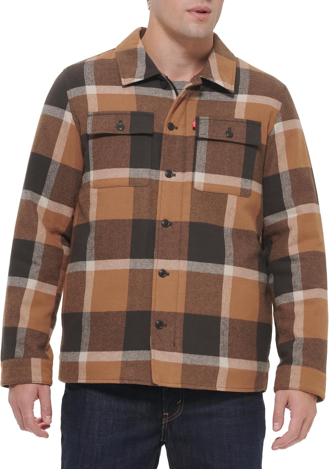 Мужская клетчатая куртка-рубашка Levi's с капюшоном и подкладкой из шерпы (стандартные размеры, большие и высокие), Brown Café Plaid
Мужская клетчатая куртка-рубашка Levi's с капюшоном и подкладкой из шерпы (стандартные размеры, большие и высокие), Brown Café Plaid