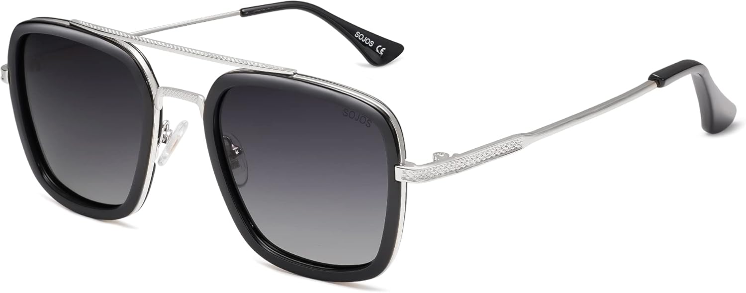 Поляризованные солнцезащитные очки SOJOS для мужчин и женщин, ретро-авиаторы, квадратная оправа, классическая легкосплавная оправа HERO SJ1126, C6 Silver Frame/Black Rim/Gradient Grey Lens
Поляризованные солнцезащитные очки SOJOS для мужчин и женщин, ретро-авиаторы, квадратная оправа, классическая легкосплавная оправа HERO SJ1126, C6 Silver Frame/Black Rim/Gradient Grey Lens