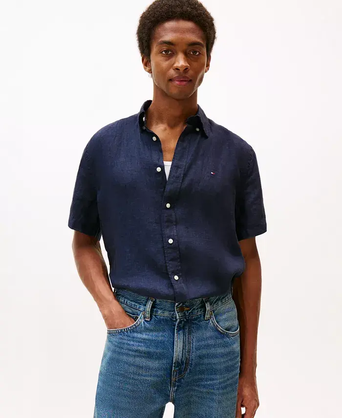 Мужская льняная рубашка прямого кроя с коротким рукавом Tommy Hilfiger, синий
Мужская льняная рубашка прямого кроя с коротким рукавом Tommy Hilfiger, синий