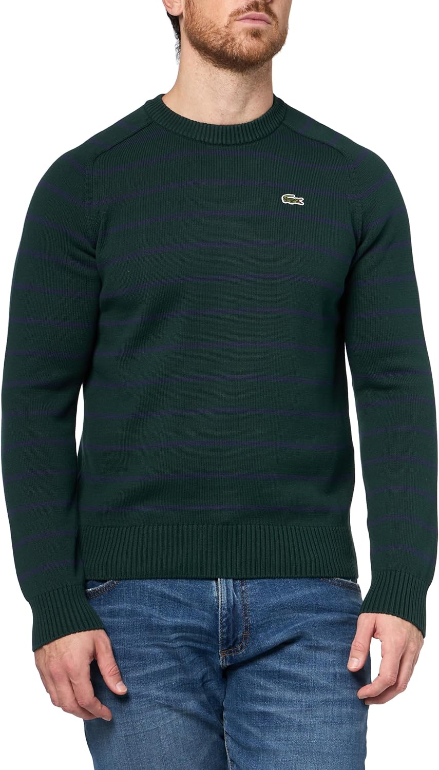 Lacoste мужской полосатый 3D вязаный хлопковый свитер с круглым вырезом, Sinople/Navy Blue
Lacoste мужской полосатый 3D вязаный хлопковый свитер с круглым вырезом, Sinople/Navy Blue