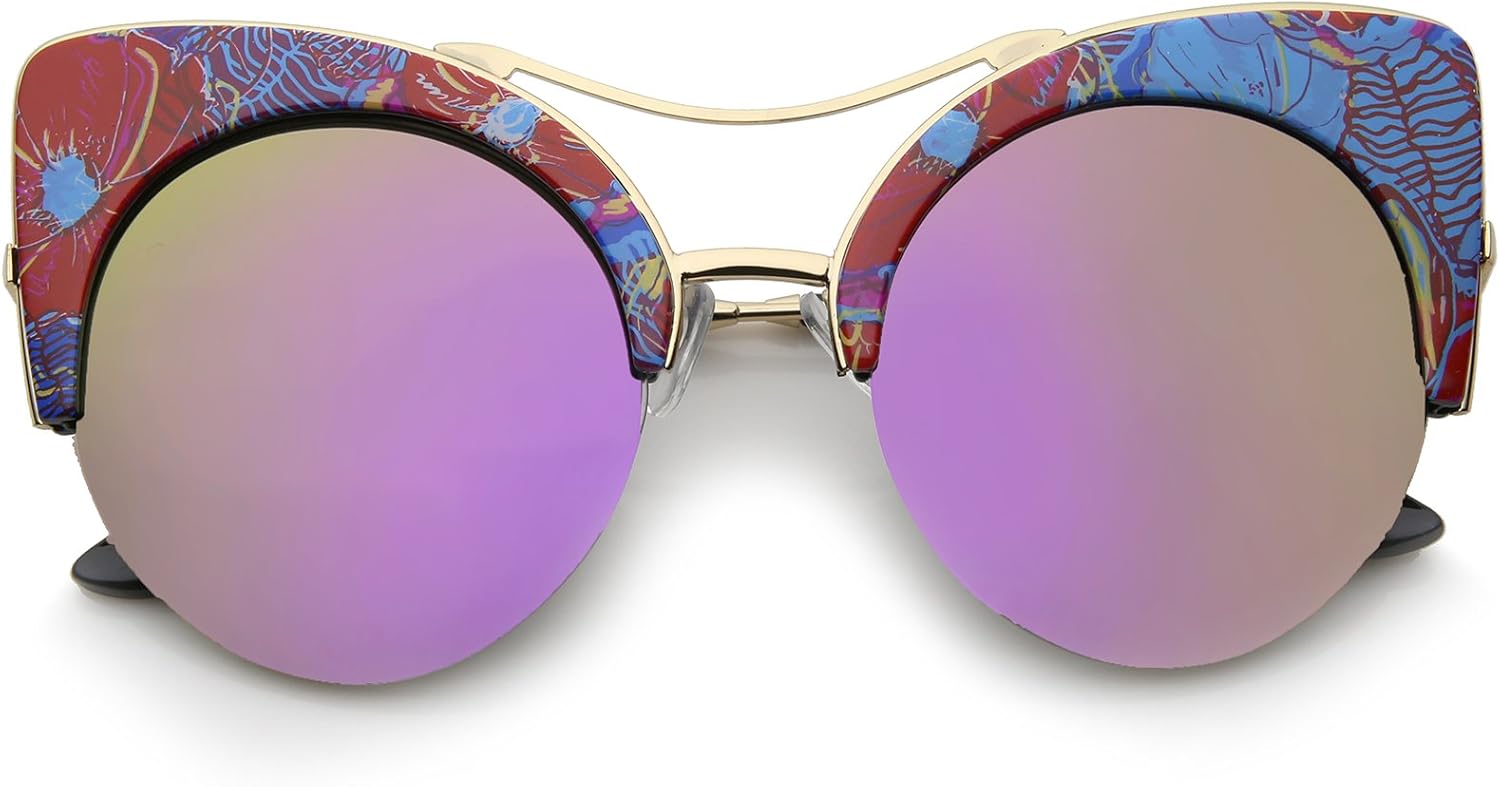Женские солнцезащитные очки zeroUV с плоскими линзами, цветочным принтом, полуободковой оправой, круглые, в форме «кошачий глаз», диаметр линз 52 мм, Red-blue-floral / Purple Mirror
Женские солнцезащитные очки zeroUV с плоскими линзами, цветочным принтом, полуободковой оправой, круглые, в форме «кошачий глаз», диаметр линз 52 мм, Red-blue-floral / Purple Mirror
