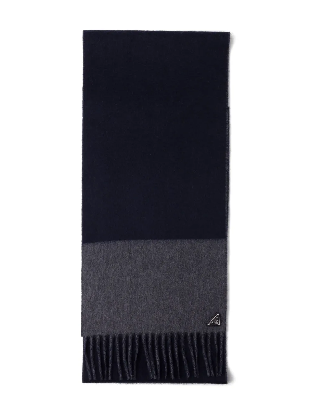 Шарф с бахромой и треугольным логотипом Prada, черный
Шарф с бахромой и треугольным логотипом Prada, черный