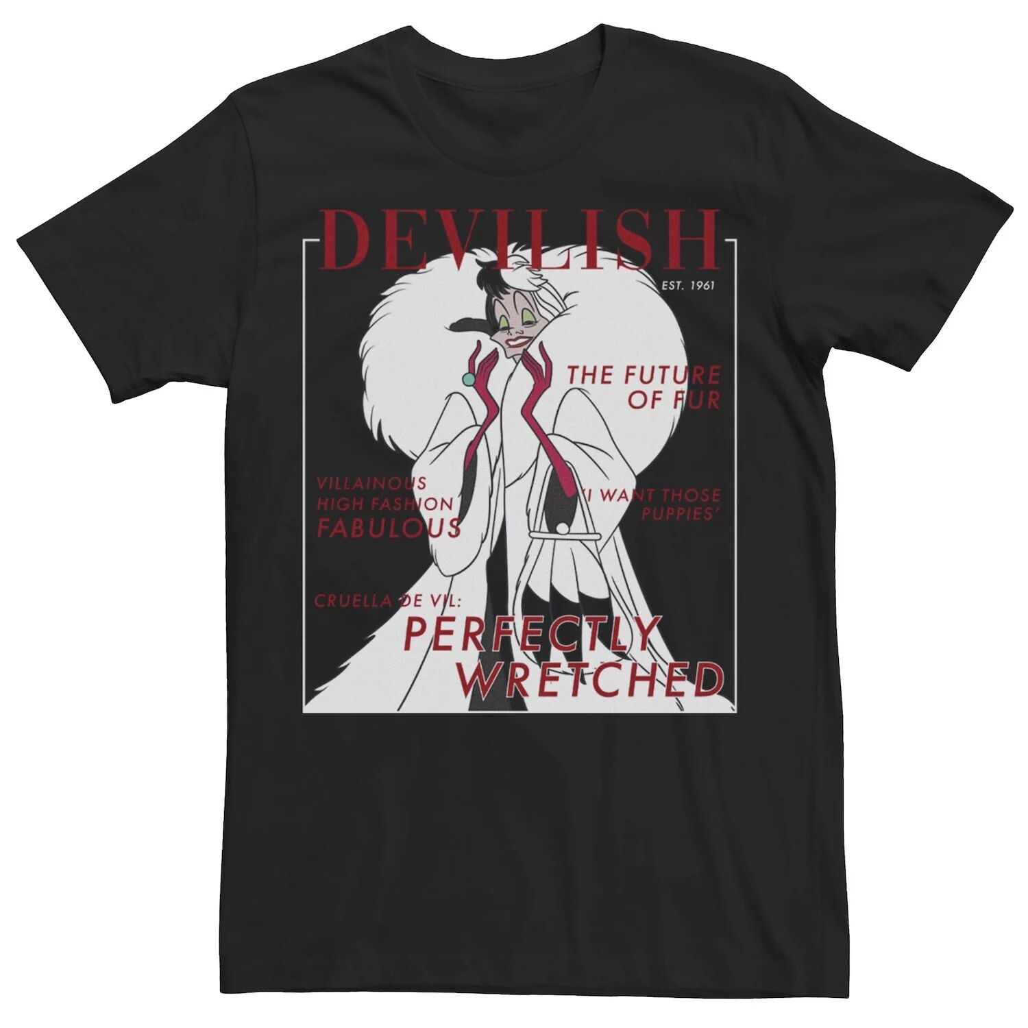 Мужская футболка Disney Villains Halloween Cruella с обложки журнала Licensed Character
Мужская футболка Disney Villains Halloween Cruella с обложки журнала Licensed Character