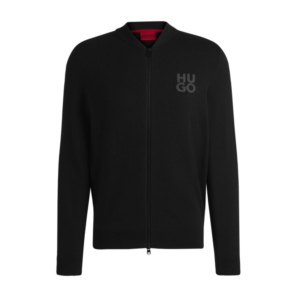 Кардиган на молнии из хлопка с многослойным логотипом HUGO, черный
Кардиган на молнии из хлопка с многослойным логотипом HUGO, черный