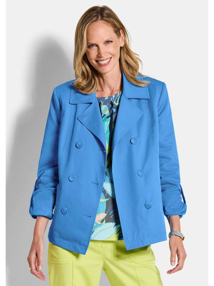 GOLDNER Короткое размер: Тренч. Элегантное короткое пальто с отложным воротником синего цвета
GOLDNER Короткое размер: Тренч. Элегантное короткое пальто с отложным воротником синего цвета