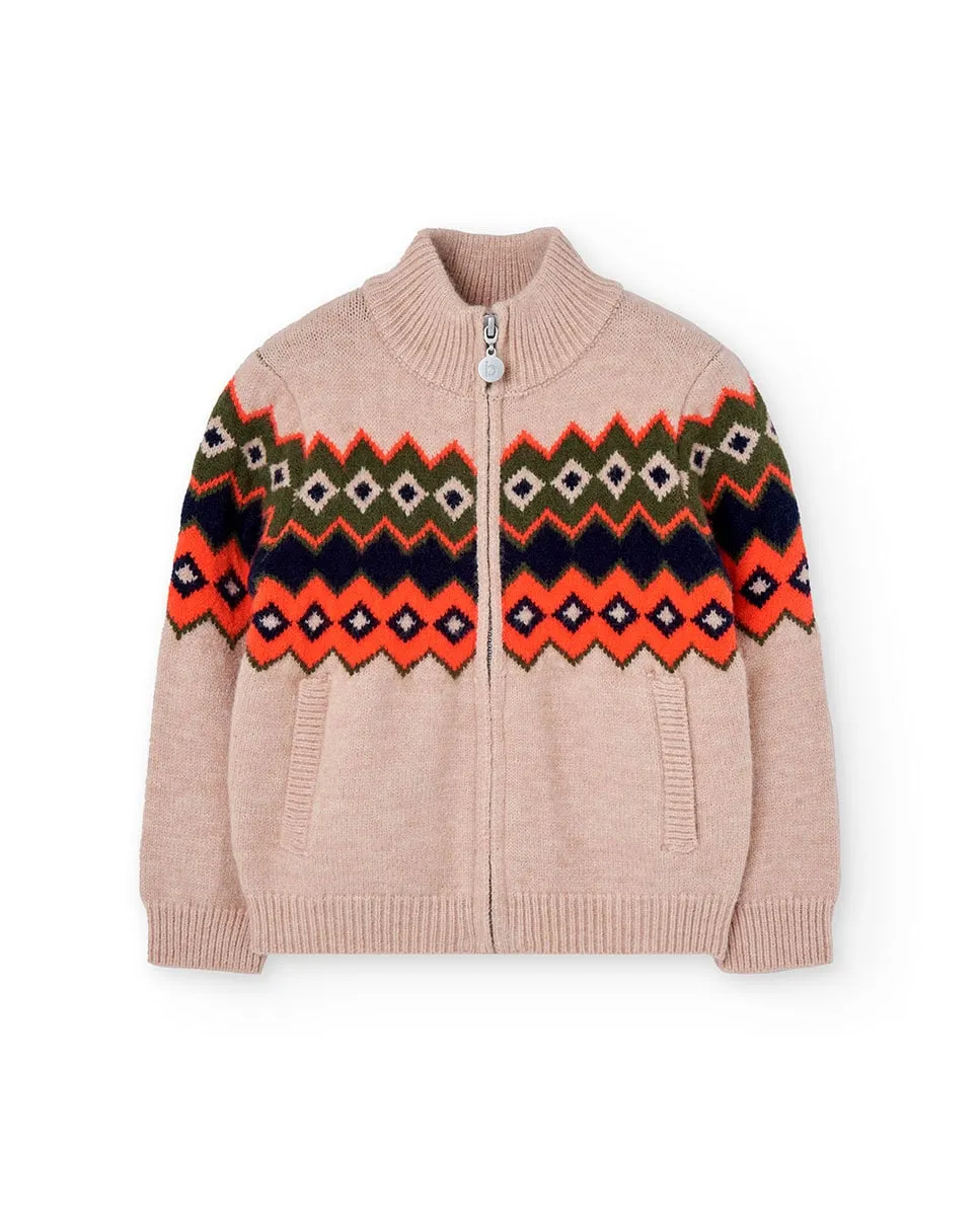 Вязаная детская куртка с узором из бордюров и полуотложным воротником Boboli, бежевый
Вязаная детская куртка с узором из бордюров и полуотложным воротником Boboli, бежевый