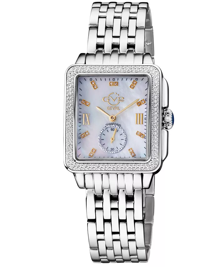 Женские часы Bari Tortoise с кварцевым механизмом Swiss Quartz, украшенные бриллиантами, на браслете из нержавеющей стали серебристого оттенка, размер 34 мм x 30 мм GV2 by Gevril, Белый, Женские часы Bari Tortoise с кварцевым механизмом Swiss Quartz, укра
Женские часы Bari Tortoise с кварцевым механизмом Swiss Quartz, украшенные бриллиантами, на браслете из нержавеющей стали серебристого оттенка, размер 34 мм x 30 мм GV2 by Gevril, Белый, Женские часы Bari Tortoise с кварцевым механизмом Swiss Quartz, укра