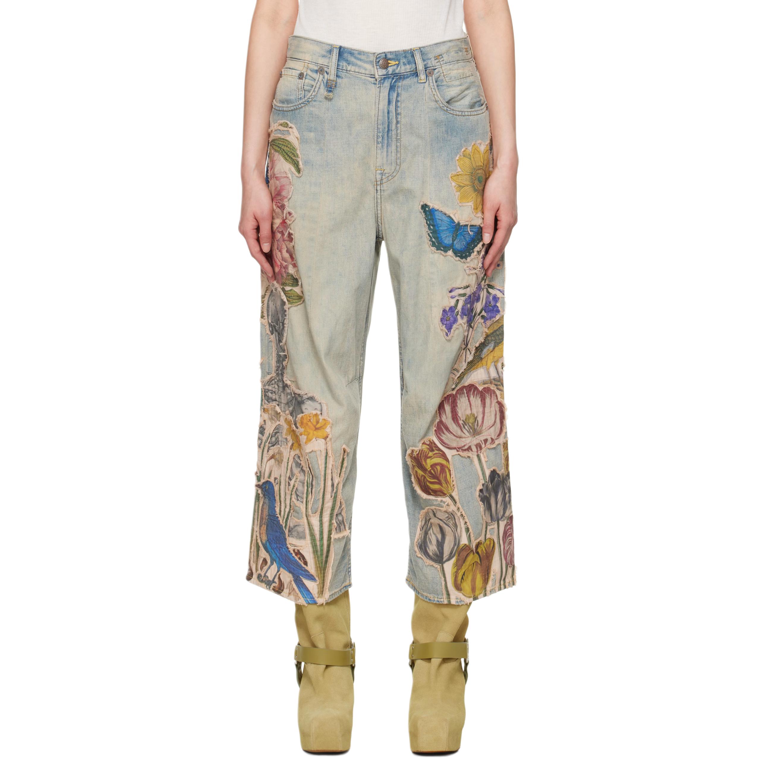 Джинсы с цветочным апплике R13, синий
Джинсы с цветочным апплике R13, синий