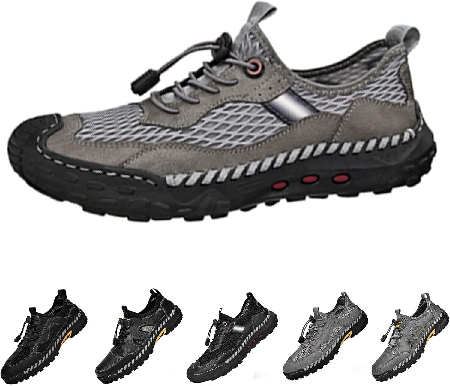 Мужские сетчатые сандалии с регулируемой шнуровкой, ручная прошивка, дышащая кожа, водонепроницаемые, нескользящие, для прогулок, походов и пляжа Crepuscute, черный
Мужские сетчатые сандалии с регулируемой шнуровкой, ручная прошивка, дышащая кожа, водонепроницаемые, нескользящие, для прогулок, походов и пляжа Crepuscute, черный