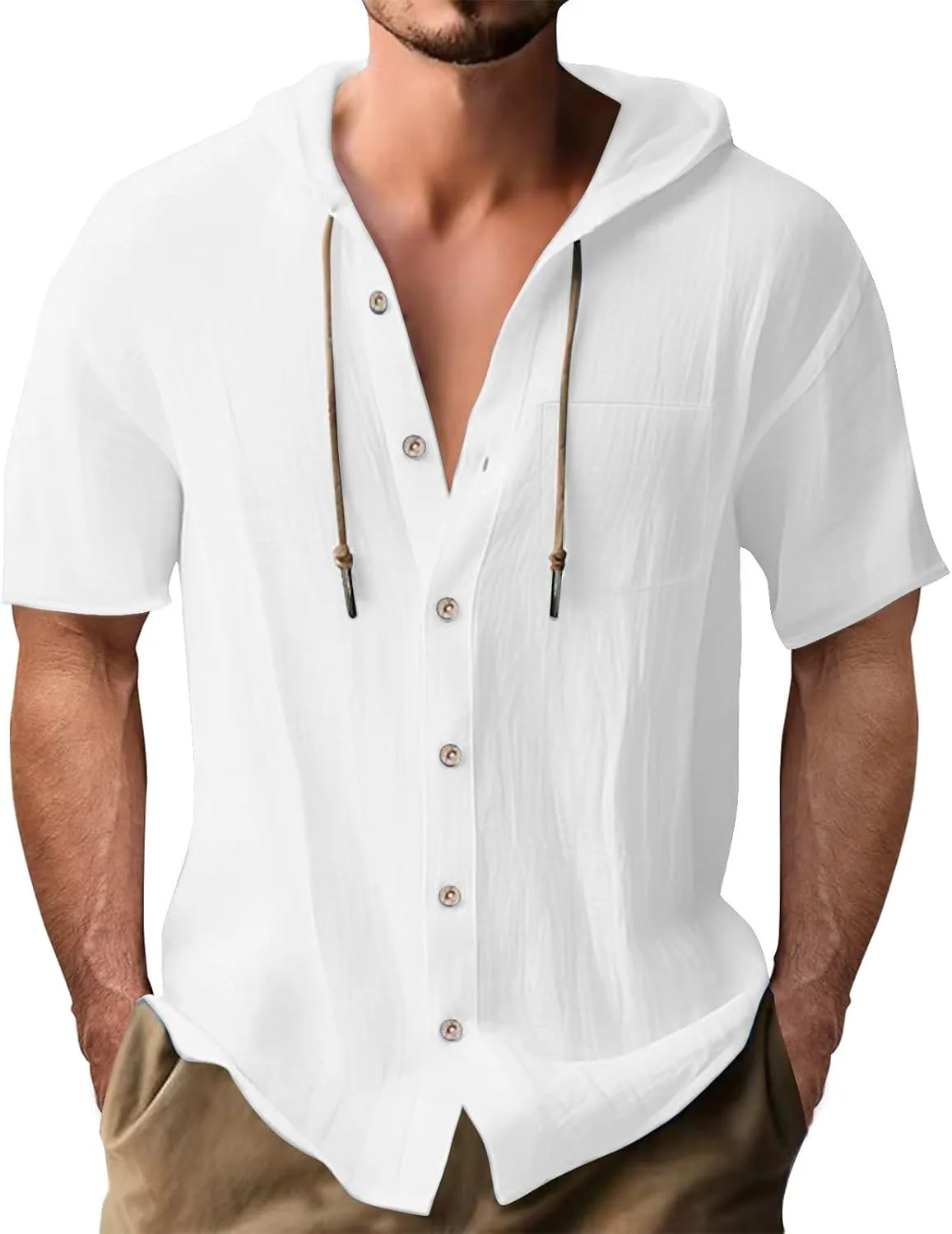 Льняная рубашка для мужчин с коротким рукавом и капюшоном
Льняная рубашка для мужчин с коротким рукавом и капюшоном