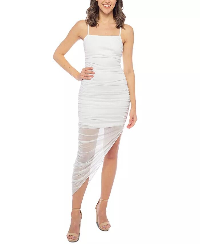 Блестящее облегающее платье для юниоров с асимметричным подолом Jump, белый 
Блестящее облегающее платье для юниоров с асимметричным подолом Jump, белый