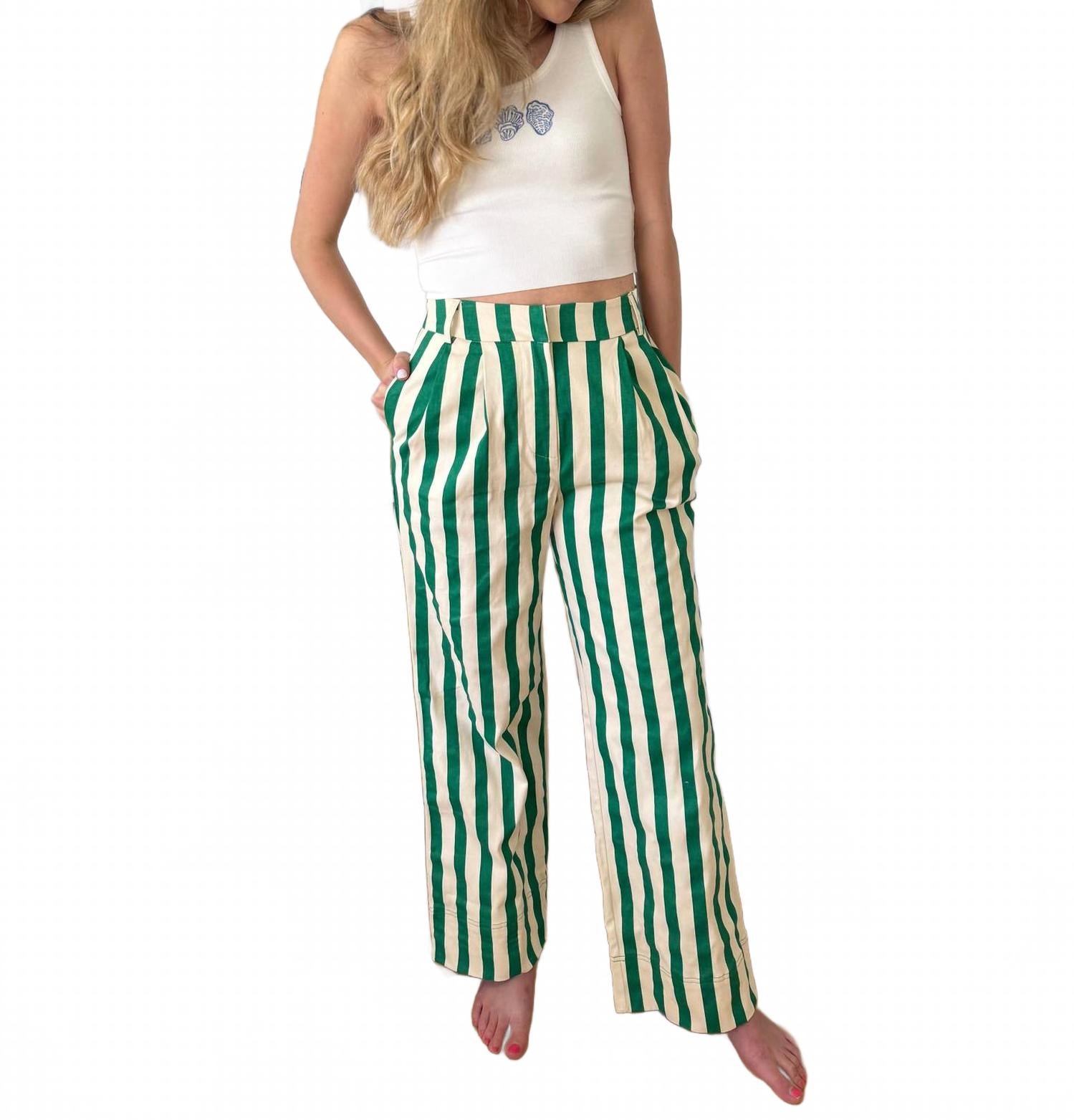 Брюки Bree с полосками и широкими штанинами в зеленом цвете Aureum
Брюки Bree с полосками и широкими штанинами в зеленом цвете Aureum