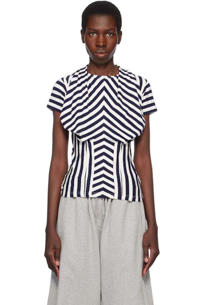 Футболка из джерси с драпировкой в синюю и белую полоску Pushbutton
Футболка из джерси с драпировкой в синюю и белую полоску Pushbutton