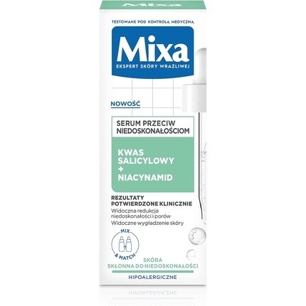 Сыворотка для лица против несовершенств с салициловой кислотой и ниацинамидом Mixa
Сыворотка для лица против несовершенств с салициловой кислотой и ниацинамидом Mixa