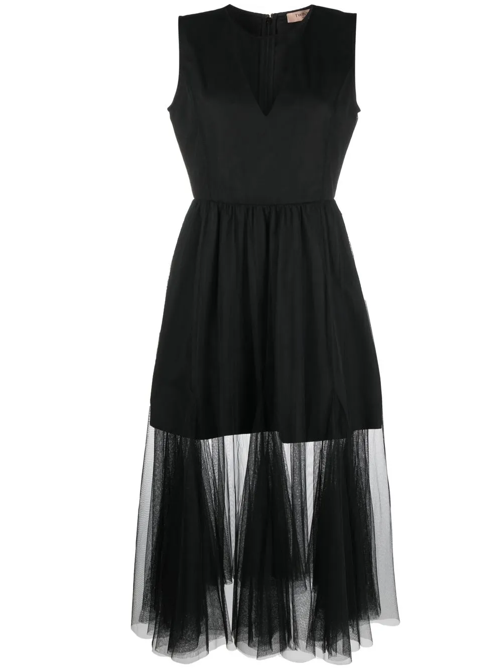 Платье миди без рукавов со вставкой из тюля Twinset, черный
Платье миди без рукавов со вставкой из тюля Twinset, черный