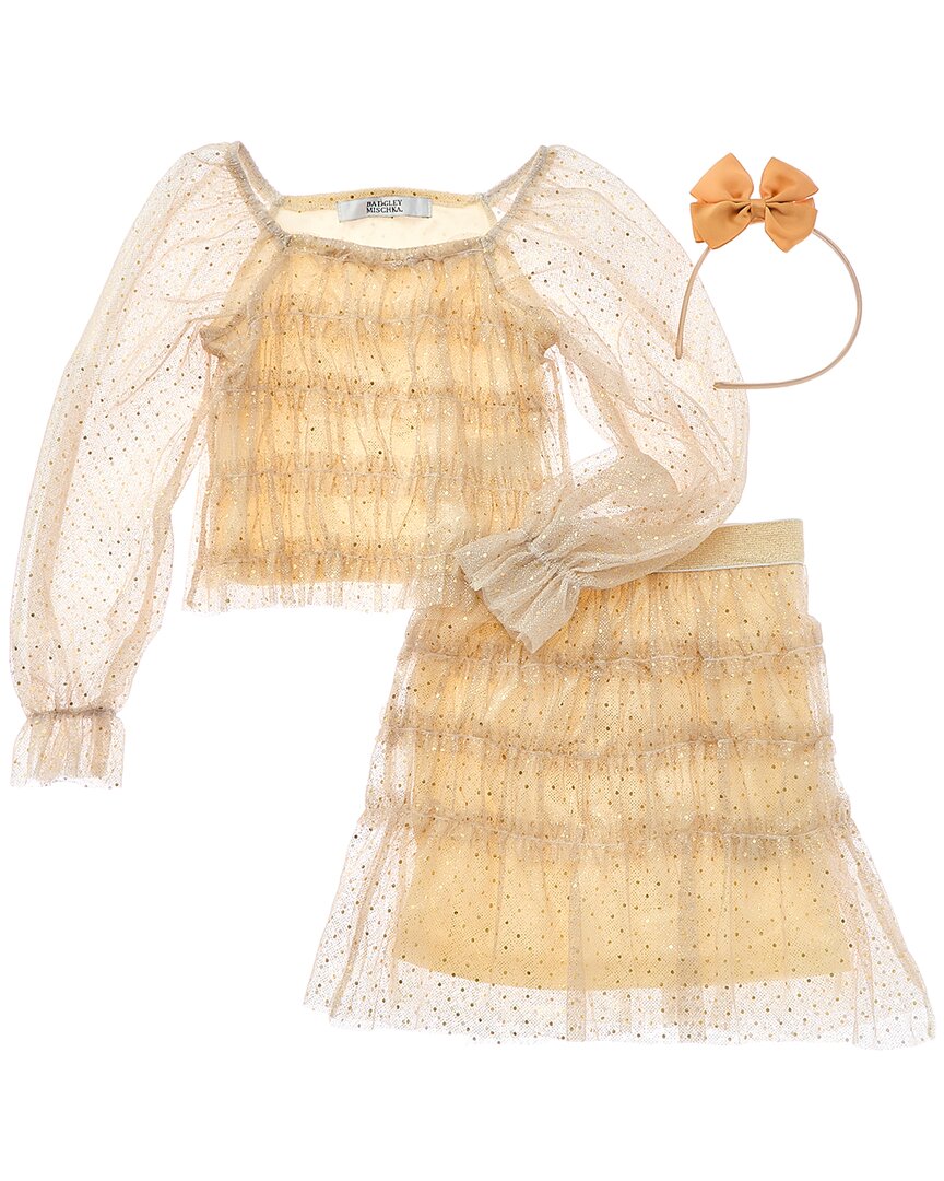 Топ и юбка Badgley Mischka с металлическим блестящим узором в горошек, золотой
Топ и юбка Badgley Mischka с металлическим блестящим узором в горошек, золотой