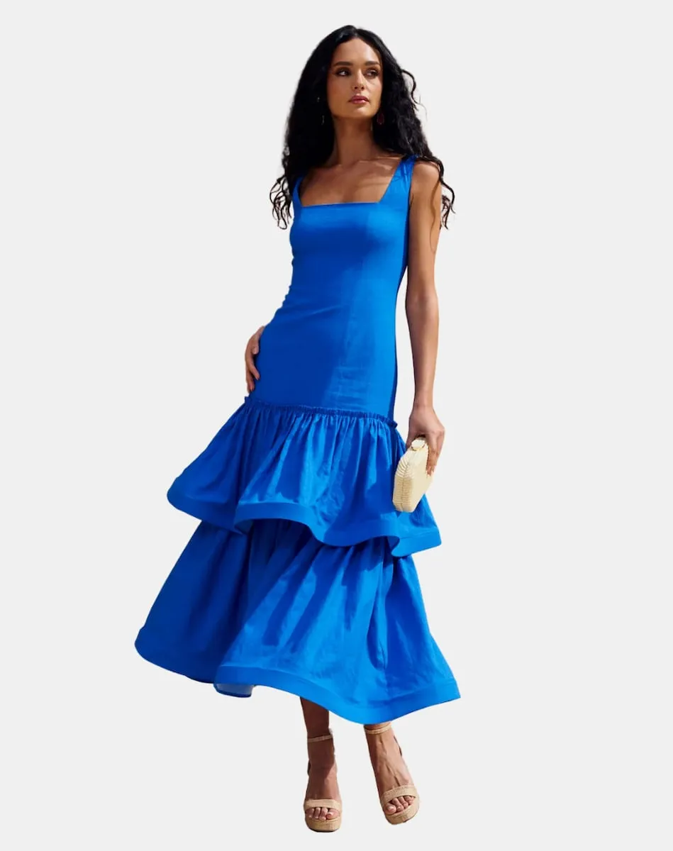 Платье на бретелях с воланами Miphai, синий
Платье на бретелях с воланами Miphai, синий