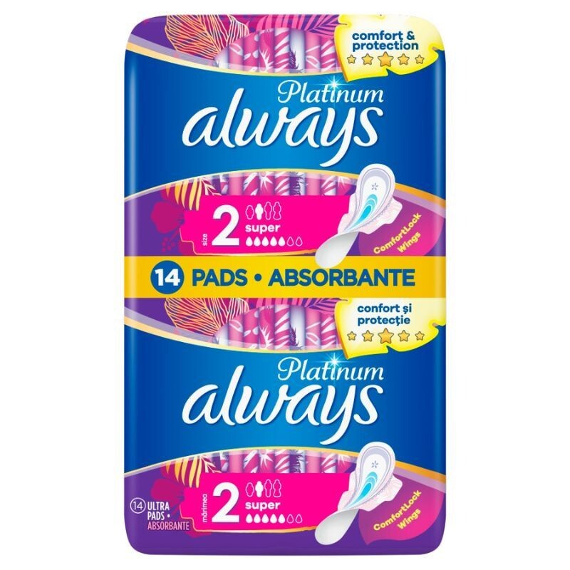 Always Platinum Ultra Super Plus гигиенические салфетки, 14 шт.
Always Platinum Ultra Super Plus гигиенические салфетки, 14 шт.
