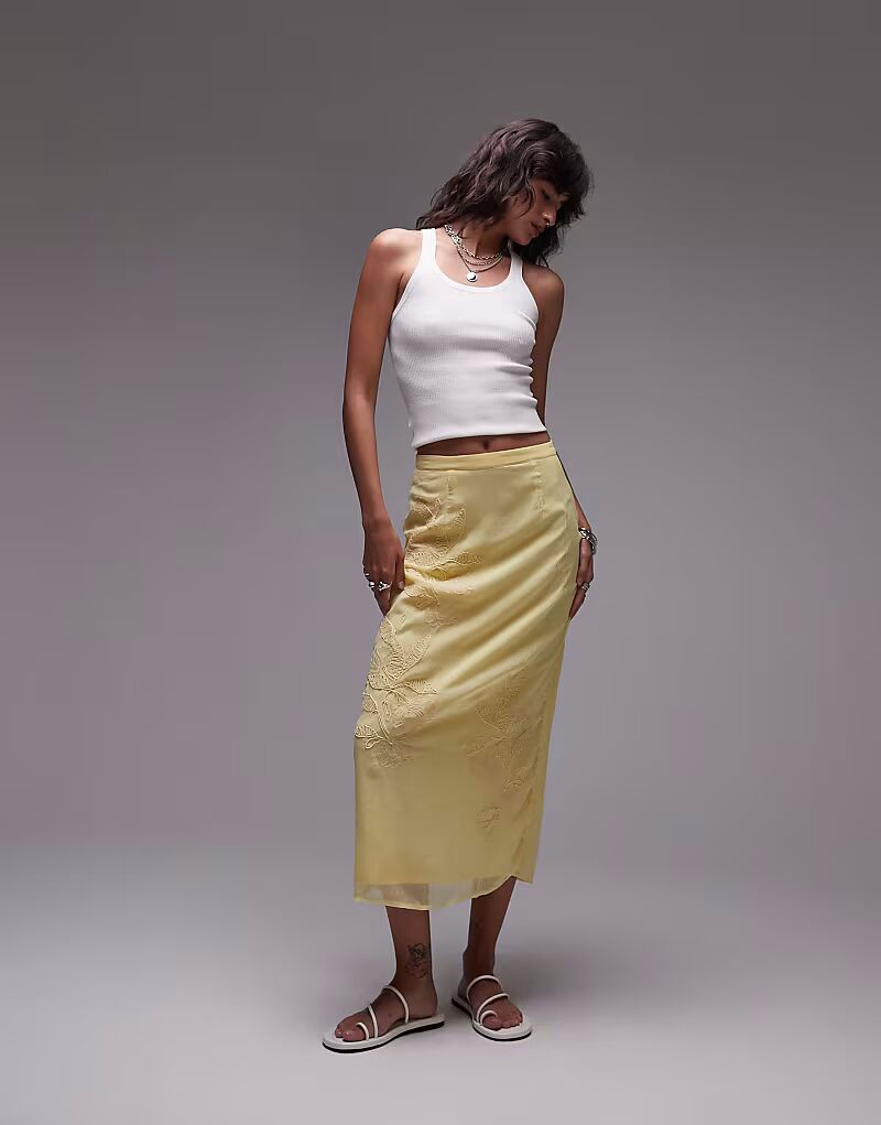 Прозрачная юбка миди Topshop с цветочной вышивкой цвета пахты
Прозрачная юбка миди Topshop с цветочной вышивкой цвета пахты