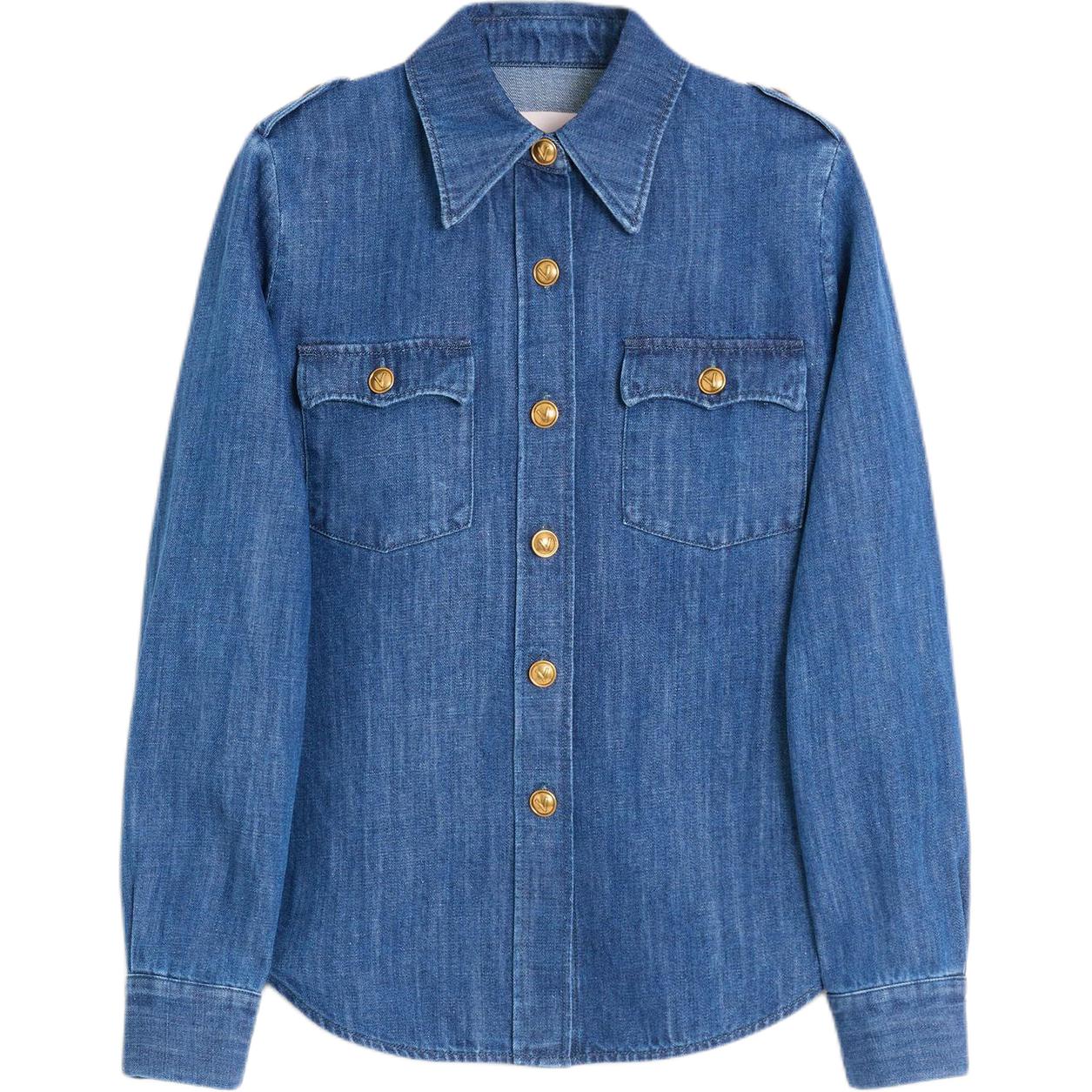 Valentino Джимовая рубашка с воланами и фигурным подолом, Blue
Valentino Джимовая рубашка с воланами и фигурным подолом, Blue