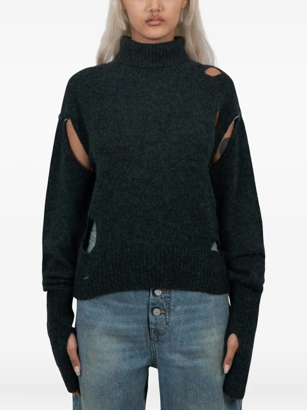 Свитер с высоким воротом и отверстием для большого пальца Jean Paul Gaultier, черный 
Свитер с высоким воротом и отверстием для большого пальца Jean Paul Gaultier, черный