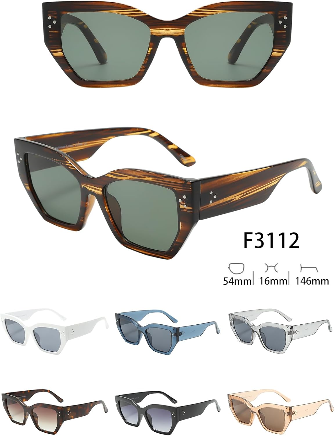 Набор из 12 пар — большие женские солнцезащитные очки в форме «кошачий глаз» и «прямоугольник», линзы с защитой UV400, оправа разных цветов, предварительно упакованные, модные и стильные женские очки, F3112 Generic, Mixed
Набор из 12 пар — большие женские солнцезащитные очки в форме «кошачий глаз» и «прямоугольник», линзы с защитой UV400, оправа разных цветов, предварительно упакованные, модные и стильные женские очки, F3112 Generic, Mixed