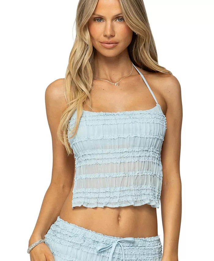 Женский топ Mari с открытой спиной и оборками из шифона Edikted, синий
Женский топ Mari с открытой спиной и оборками из шифона Edikted, синий