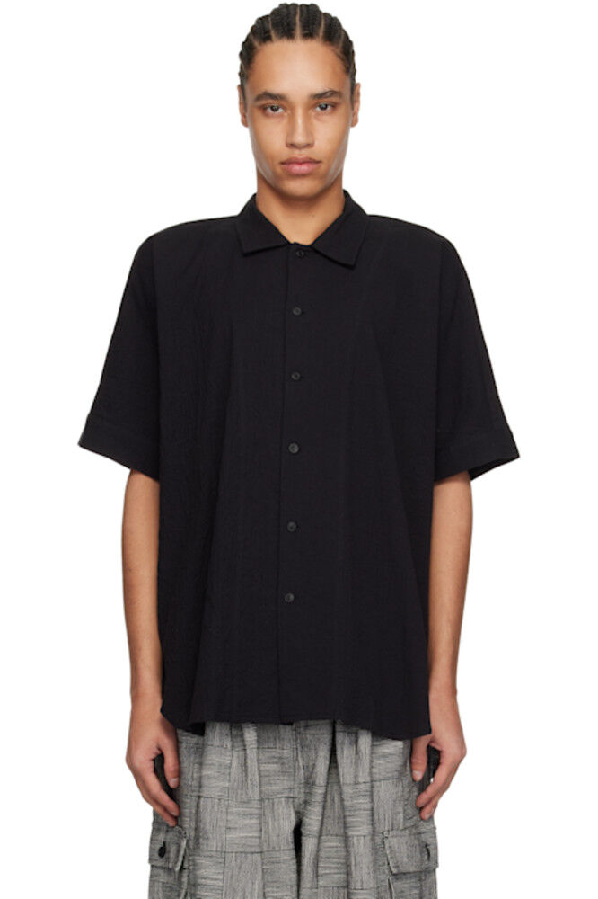 Черная рубашка O-Project из хлопка и льна сирсакер с коротким рукавом Jan-Jan Van Essche 
Черная рубашка O-Project из хлопка и льна сирсакер с коротким рукавом Jan-Jan Van Essche