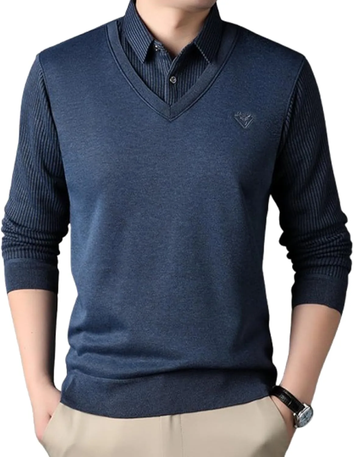 Мужской свитер с воротником стойкой, имитация двухслойной вязки BHJPARFN
Мужской свитер с воротником стойкой, имитация двухслойной вязки BHJPARFN