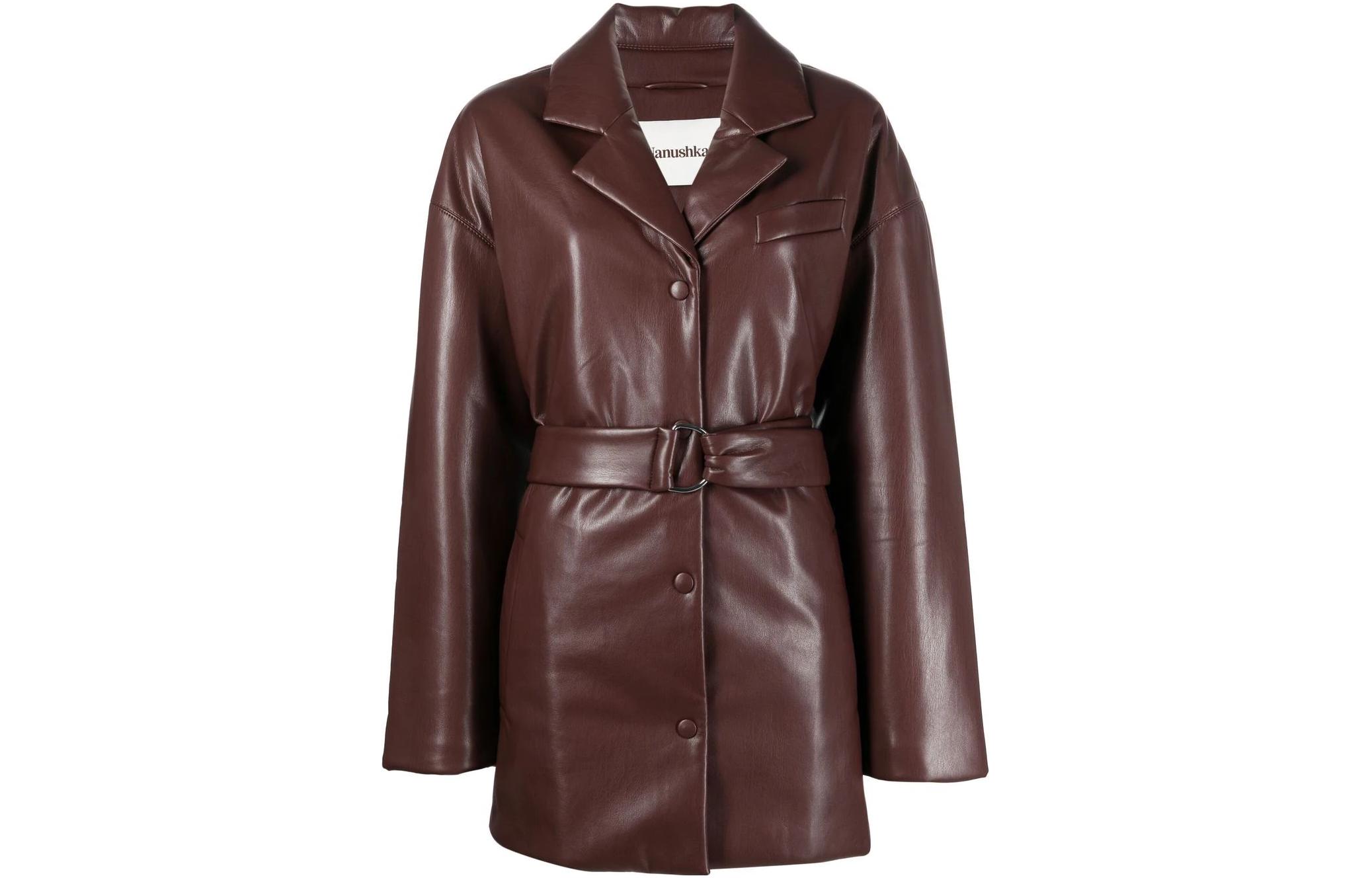 Приталенный блейзер из искусственной кожи NANUSHKA, коричневый 
Приталенный блейзер из искусственной кожи NANUSHKA, коричневый