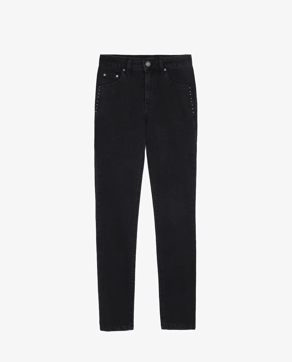 Однотонные женские прямые джинсы с заклепками Scalpers, черный 
Однотонные женские прямые джинсы с заклепками Scalpers, черный