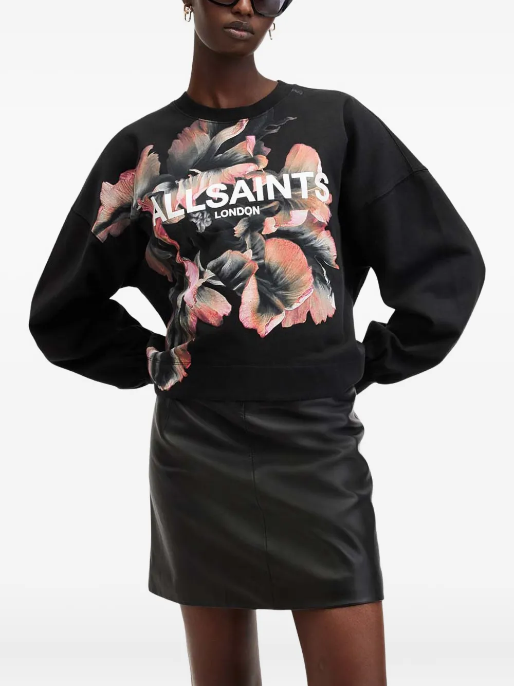 Свитшот Fleurir Lila с цветочным принтом AllSaints, черный 
Свитшот Fleurir Lila с цветочным принтом AllSaints, черный